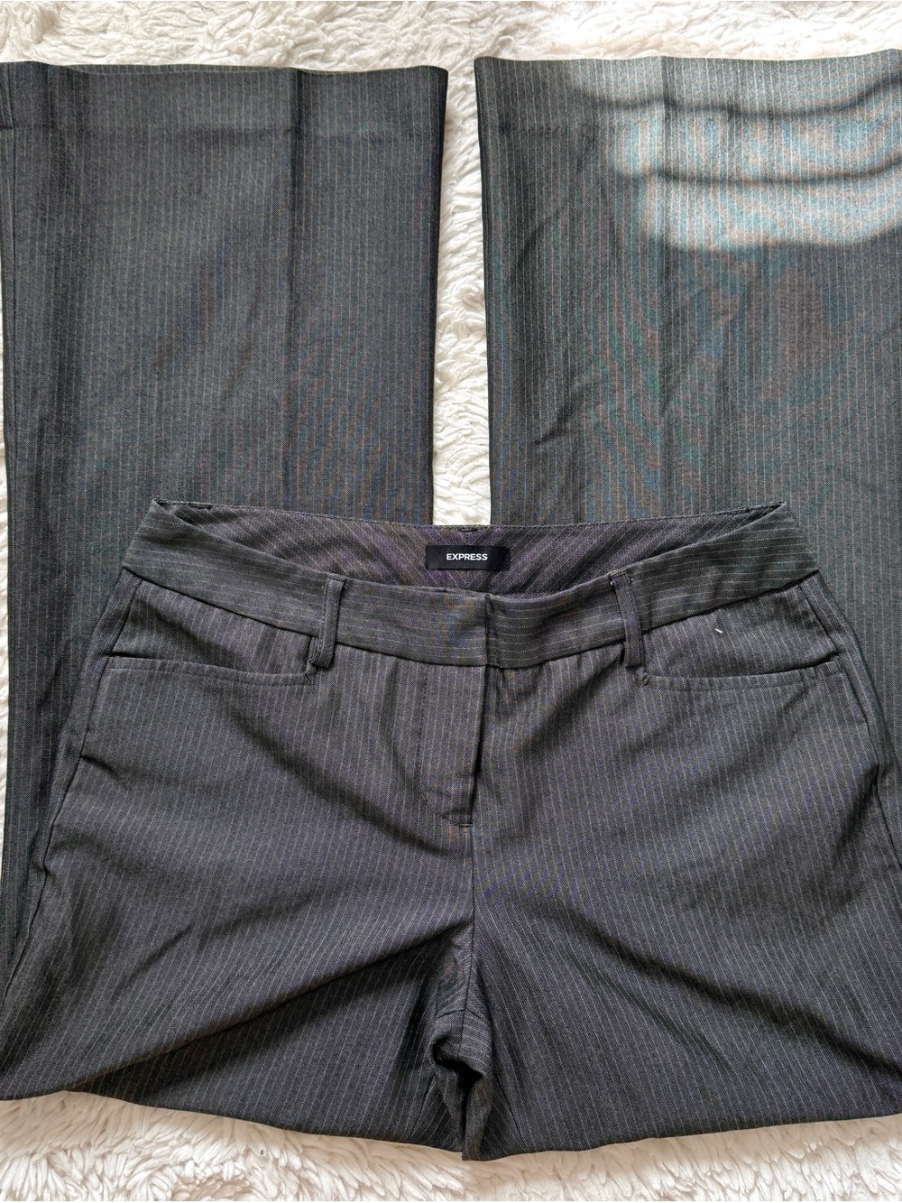 Express Low Rise Pinstripe Gray Wide Leg Trousers Pants Office Siren Corporate 4